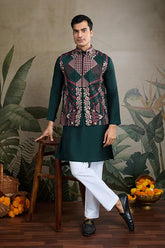 Indian ethnic wear Designer Green Kurta Koti Jacket