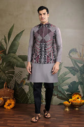 Designer and Stylish Grey Men's Kurta Koti Set for Men