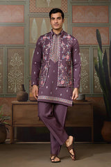 Dusty Purple Wedding Kurta with Matching Koti Set for men