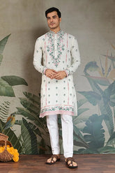 Wedding Special White Embroidered Silk Kurta