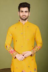 Yellow Embroidered Haldi Kurta for Men