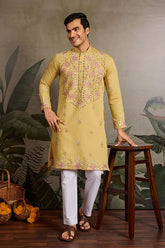Haldi Special Outfit Mirror Work Mens Kurta Set