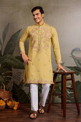 Haldi Special Outfit Mirror Work Mens Kurta Set