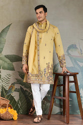 Haldi Special Yellow Embroidered Kurta Pajama Set for Men