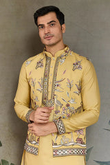 Haldi Special Yellow Kurta Pajama with Open Jacket for Men