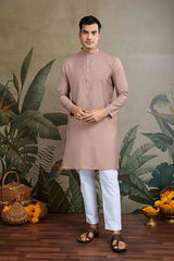 Dusty Brown Silk Kurta with Jacquard Koti Jacket