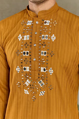Wedding Special Mustard Mirror Kurta Set with Dupatta for Men