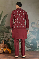 Wedding Special Maroon Kurta Pajama with Open Koti for Men