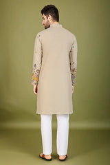 Ivery Color Embroidered Work Cotton Kurta for Men