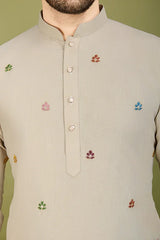 Ivery Color Embroidered Work Cotton Kurta for Men