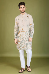 Ivory Viscose Rayon Designer Men's Kurta Online