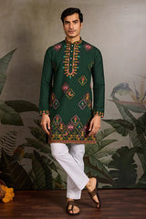 Embroidered Look Wedding Green Kurta for Men
