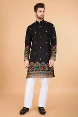 Black Viscose Silk Men's Designer Kurta Online
