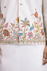 Designer White Cotton Kurta with Embroidered Koti