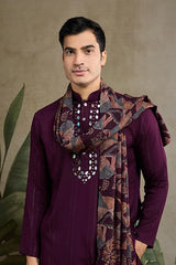 Purple Viscose Rayon Kurta with Jari & Mirror Work