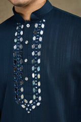 Teal Blue Viscose Rayon Kurta with Mirror Work