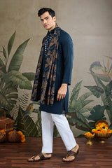 Teal Blue Viscose Rayon Kurta with Mirror Work