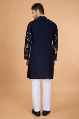 Navy Designer Rayon Kurta for Men Stylish & Elegant