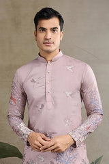 Designer Peach Viscose Silk fancy kurtas for men