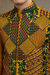 Latest Yellow Silk Kurta with Swarovski Koti Jacket for Men’s