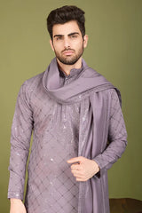 Designer Dusty Peach Viscose Silk Kurta – Shubh Kala Store