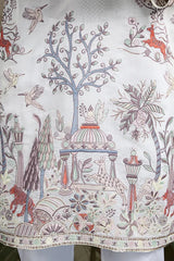 Designer White Silk printed kurta for men