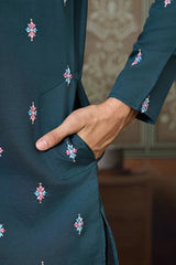Premium Designer Rama Green Koti Kurta Pair for Men