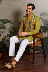 Festive Wear Flourescent Green Embroidered Kurta for Men
