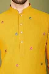 Yellow Embroidered Haldi Kurta for Men