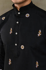 Classic Black Kurta Pajama for Men with Rich Embroidery