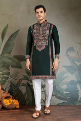 Party & Wedding Green Viscose Silk Kurta for Men