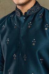 Teal Blue Embroidered Kurta Koti Set for Men ⭐⭐⭐⭐⭐