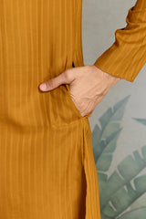 Wedding Special Mustard Mirror Kurta Set with Dupatta for Men