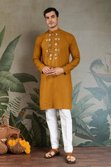 Wedding Special Mustard Mirror Kurta Set with Dupatta for Men