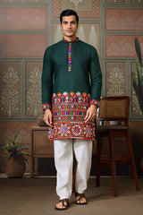 Navratri Style Green Cotton Readymade Kurta for Men