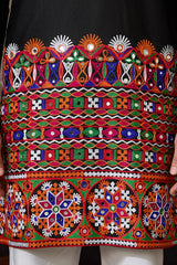 Black Cotton Silk Traditional Ready Kurta for Navratri