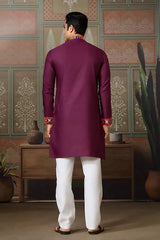 Navratri Wine Cotton Kurta for Mens with Pajama
