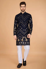 Navy Designer Rayon Kurta for Men Stylish & Elegant