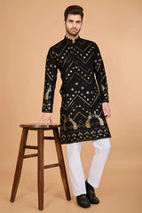 Black Viscose Rayon Men's Kurta Stylish & Comfortable kurta long