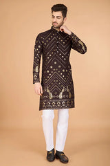 Brown Designer Men's Kurta – Viscose Rayon Fabric