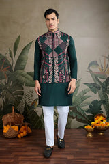 Indian ethnic wear Designer Green Kurta Koti Jacket