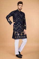 Navy Designer Rayon Kurta for Men Stylish & Elegant