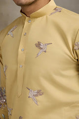 Yellow Viscose Silk Mens kurta for haldi ceremony