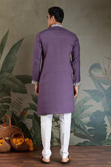 Pastel Purple Embroidered Viscose Silk Kurta Set