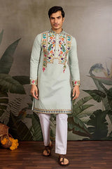 Pista Color Wedding Special Kurta Design for Mens Wear