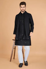 Stylish Black Kurta for Men with Thread Work Design