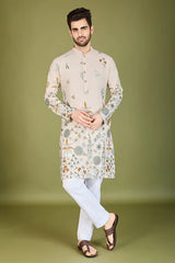 Ivory Viscose Rayon Designer Men's Kurta Online