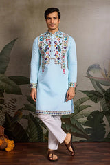 Premium Sky Blue Embroidered Mens Kurta for Celebrations