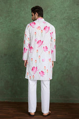 Buy Ethnic Style White & Pink Designer Kurta for Men