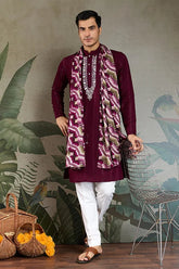 Designer Purple Men Kurta and Dupatta for Weddings